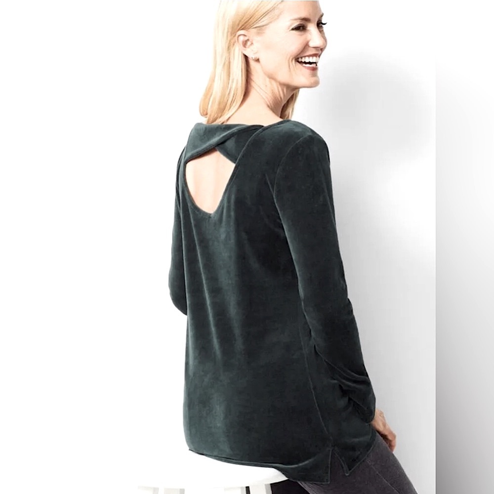 T by TALBOTS LUXE Black VELOUR TWIST-BACK TOP SIZE XL